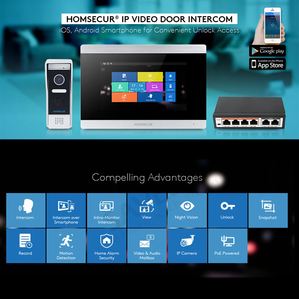 Tuyasmart APP WIFI/PoE Video portero sistema de intercomunicación 1MP IP65 timbre cámara 7 "Monitor grabación instantánea detección de movimiento