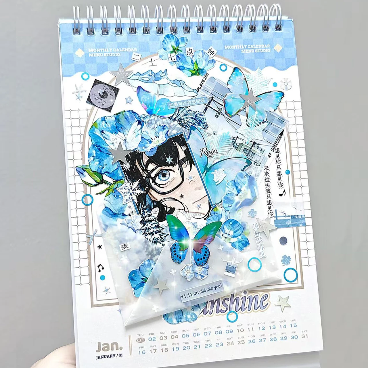 2026 Monatsplanungskalender mit Macaron-Rand, kreatives DIY-Tagebuch, Material, Collage, Studentenbedarf, Schreibwaren