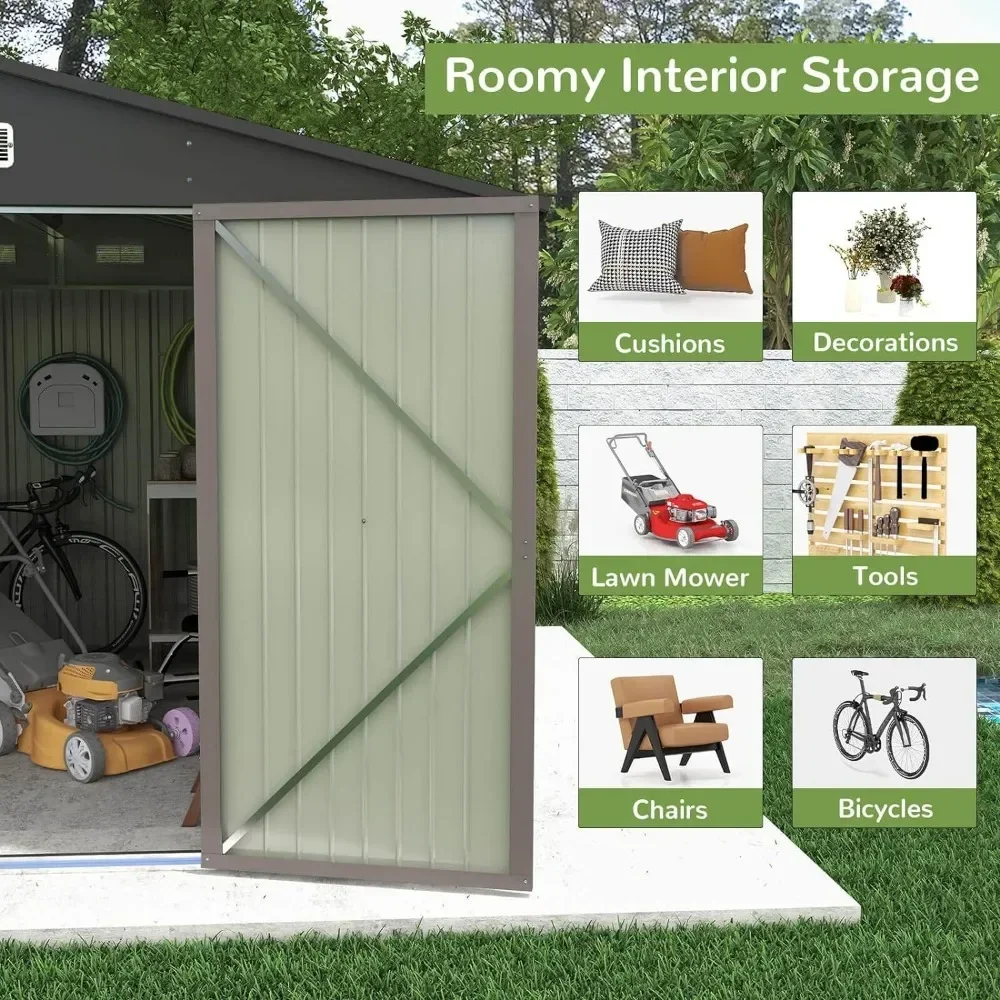 8x10FT Outdoor Storage Shed, Large Garden Tool Metal Shed with Sloping Roof and Double Lockable Door Cabanons De Jardin