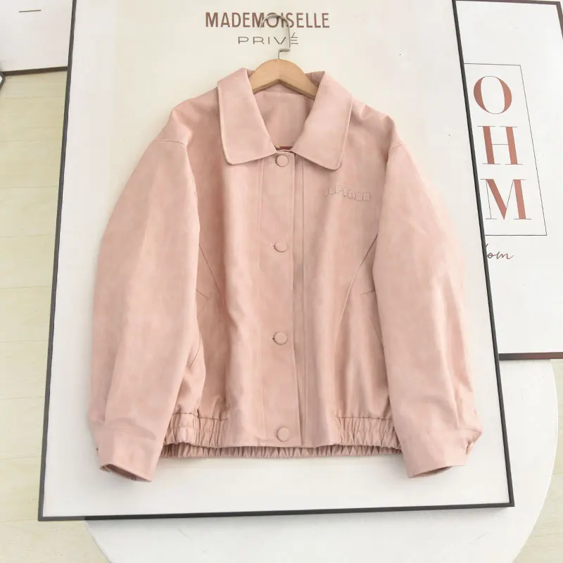 カジュアルスレスイートクールスレシンプルマッチカジュアルスリミングPUレザージャケットコート女性用秋新作