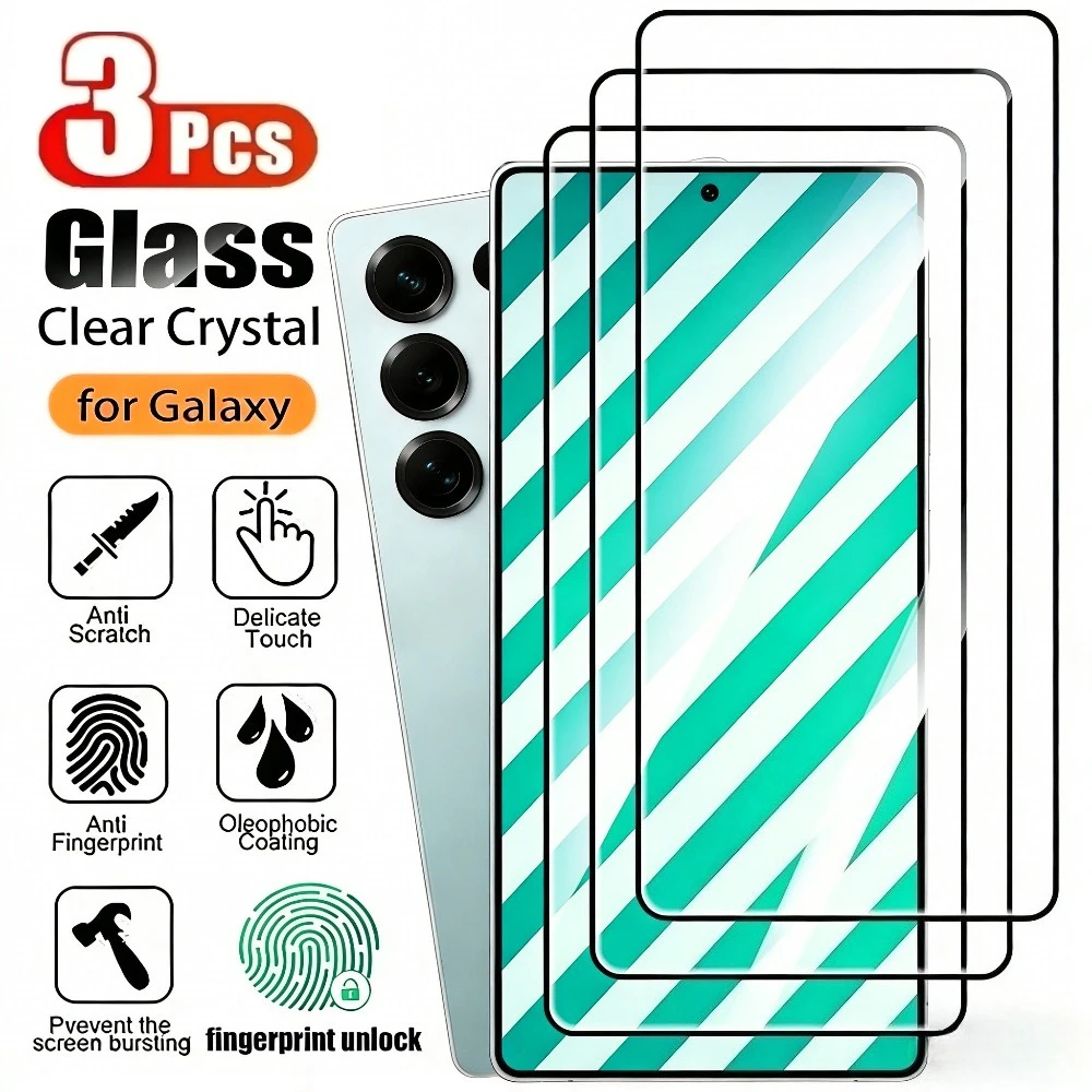 

3Pcs Full Cover Tempered Glass for Samsung Galaxy S26 S25 S24 Ultra S23 S22 S21 S20 Plus S25 S26 Edge Anti Drop Screen Protector