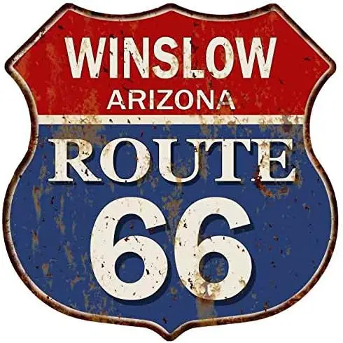 WINSLOW, ARIZONA Route 66 Shield Metal Sign Man Cave Ga14.5 x 14.5 Matte Finish Metal 115150013008