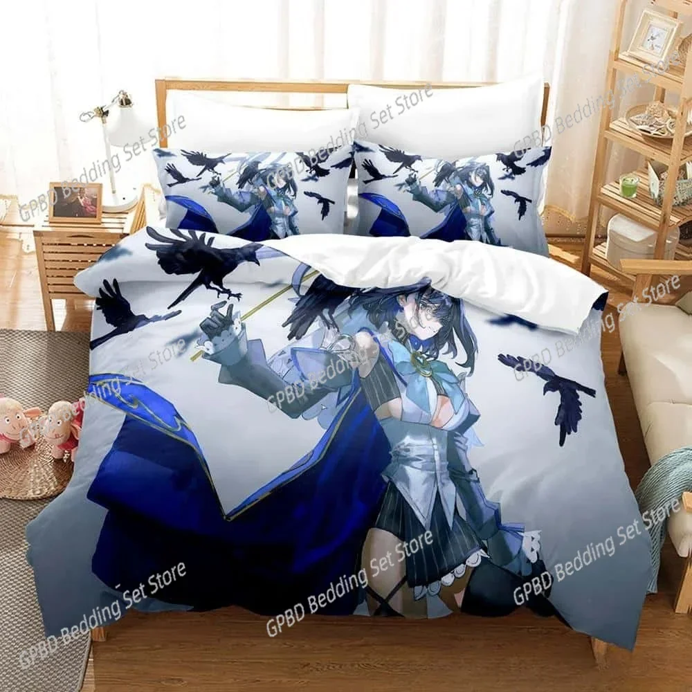 

Kawaii Anime Musical artist Ouro Kronii 3D Bedding Set Duvet Cover Pillowcases Single Twin Full Queen King Size Home Decor