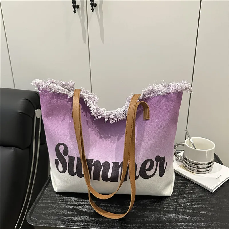 

Bag For Women Designer Fashion Tassel Canvas Shoulder Bag 2025 Large Capacity Beach Tote Bag Ladies High Quality Brand Bag bolso