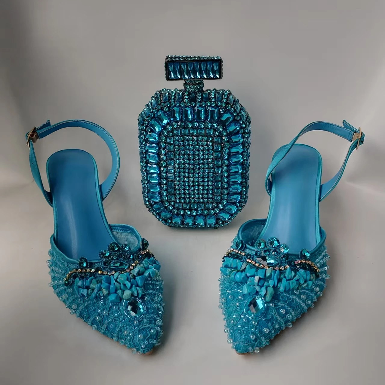 

LNATISNOVA Блестящие синие туфли и сумка, элегантные сумочки и туфли на среднем каблуке, красивые туфли ручной работы для свадебной вечеринки