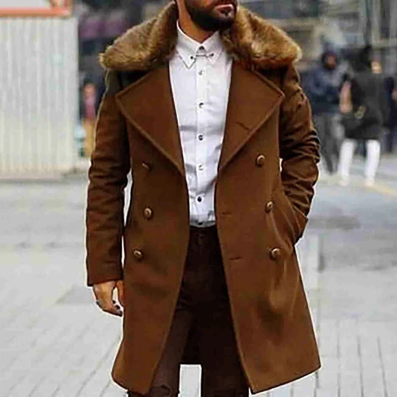 Autumn/Winter overcoatFur Collar Coat Autumn and Winter Hot Selling Double-Breasted Mid-Length Woolen Men's Trench Coat