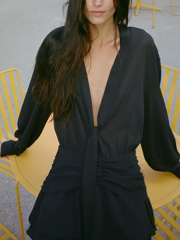 High-end ZA2025 feminino inverno novo ort Dr drapeado em camadas decoração Ele Faionable Ladies' Dr