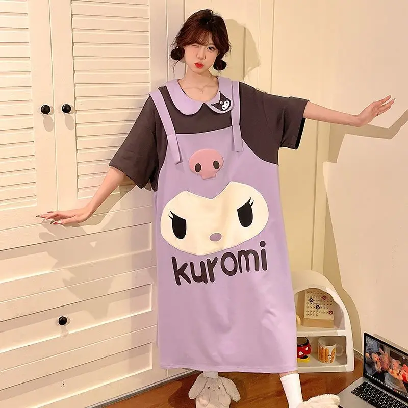Sanrio Cartoon Sleep Dress, Kuromi/cinnamoroll/pochacco/pompompurin, Peter Pan Collar Summer Soft Loungewear Birthday Gift - view 4