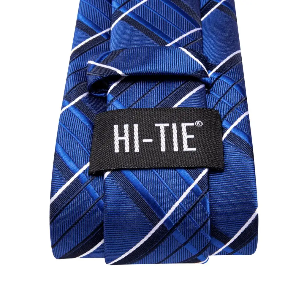 Hi-Tie-corbata de seda azul marino a rayas para hombres, corbata elegante para novio, boda, gemelos cuadrados de bolsillo, accesorio al por mayor, nuevo