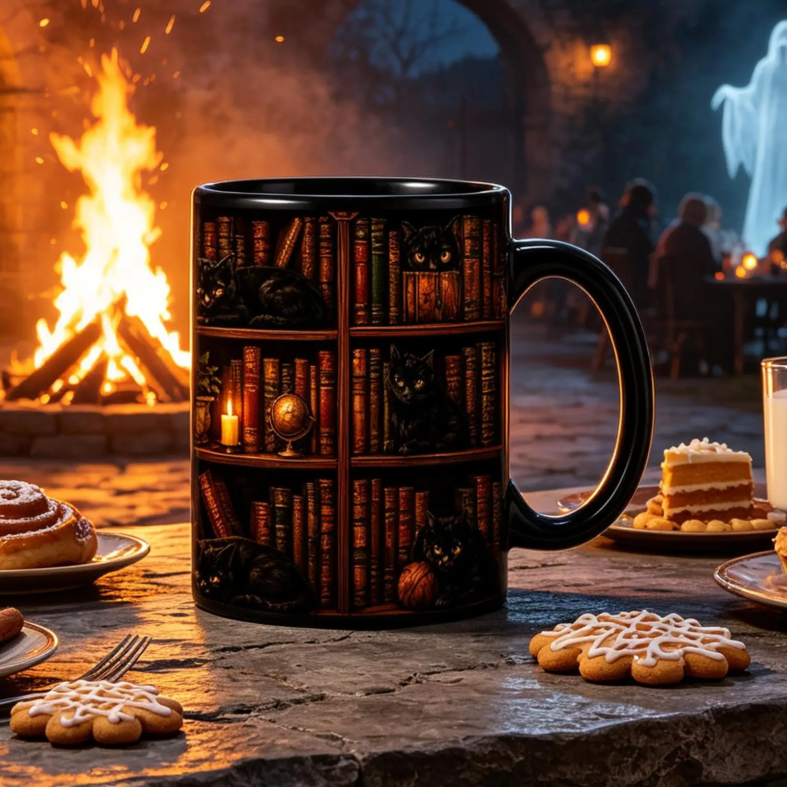 Halloween Book Mug Painted Book Coffee Cup Tea Mug Drinkware Tumbler Funny Decor Desk Accessories For Readers Birthday