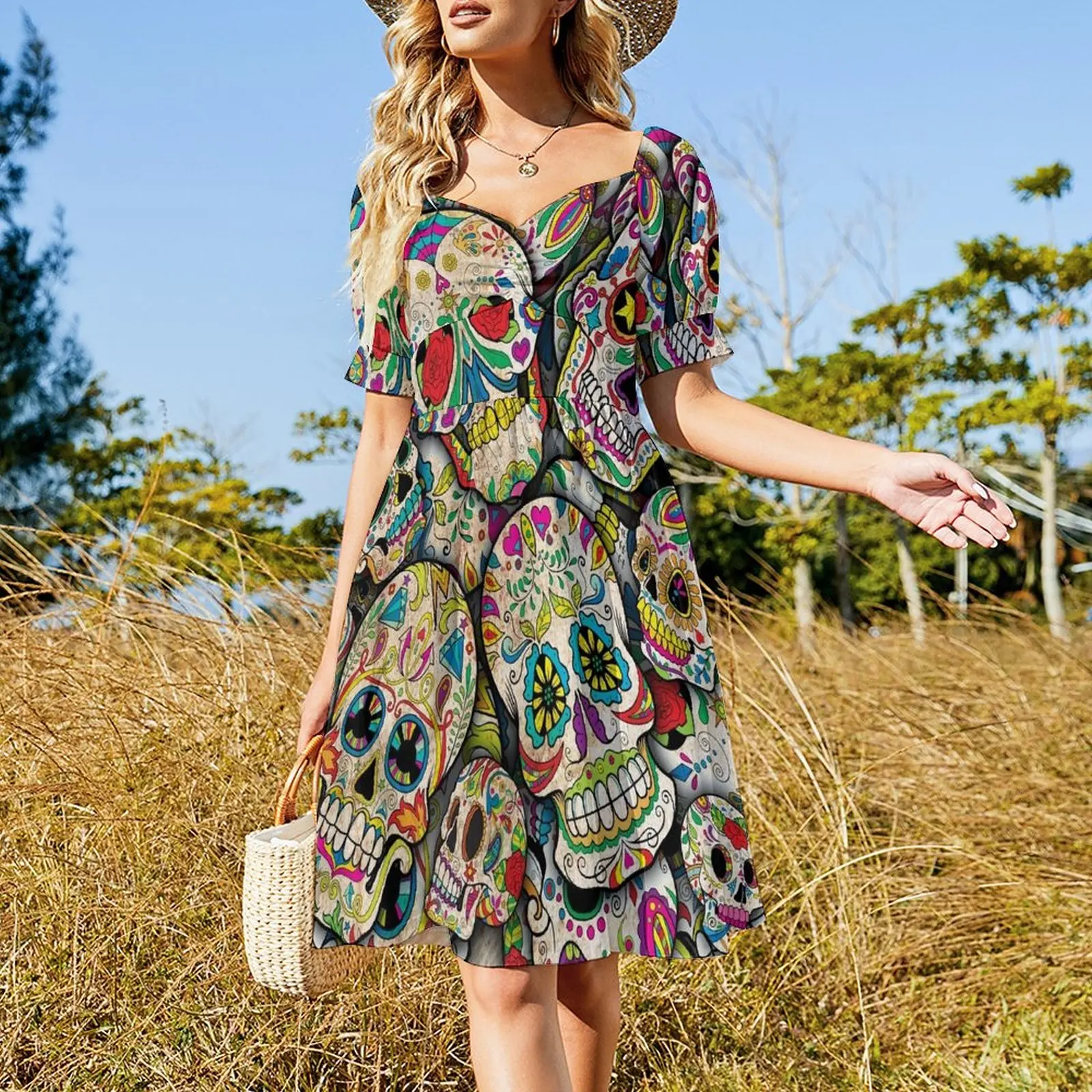 Sugar Skull Collage Sleeveless Dress women's summer dresses 2024 Long dress