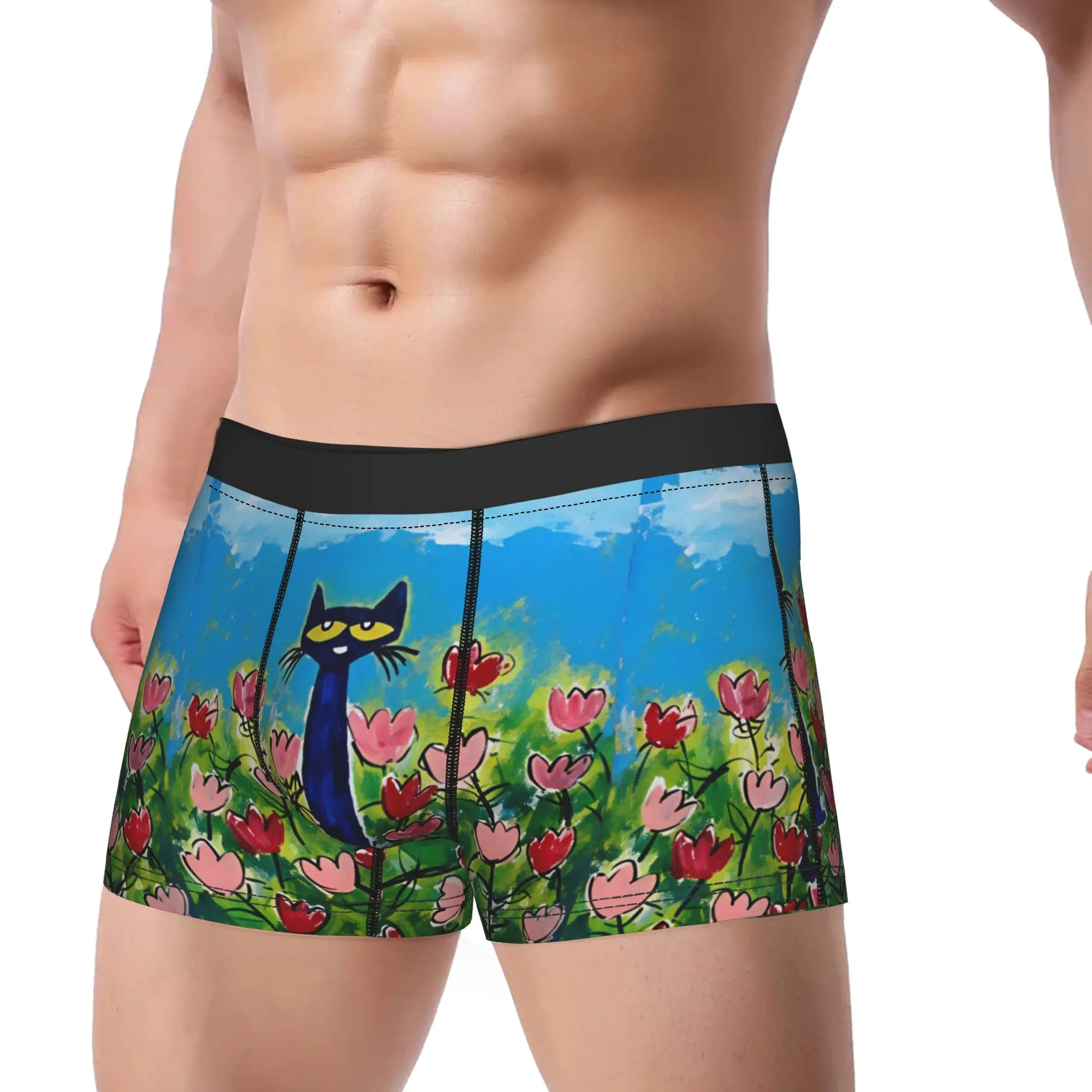 Pete The Cat Stars Comic Underwear  Men Underpants Pattern Soft Trend Trunk Quality Boxer Brief Plus Size 2XL