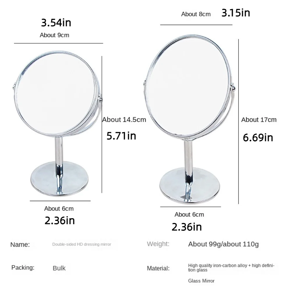 Miroir de courtoisie double face rotatif à 360 °, nar, alliage de fer et de carbone, support de bureau, sans coins de fréquence, haute définition