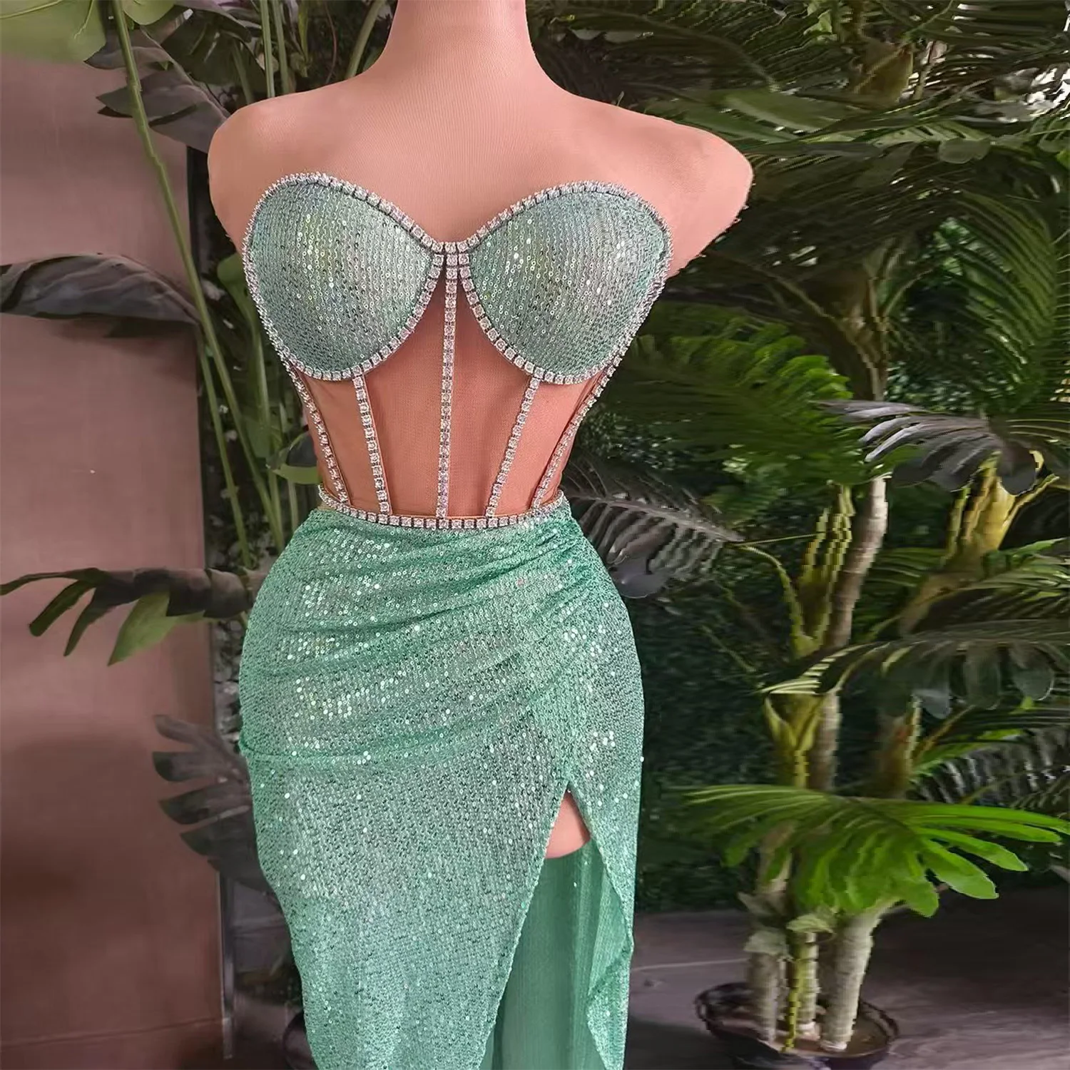 Women Strapless Tight 2PCS Sexy Tight Corset Irregular Long Skirt Red Carpet Runway Dance Dress Nightclub Party Dress tangguo - view 5