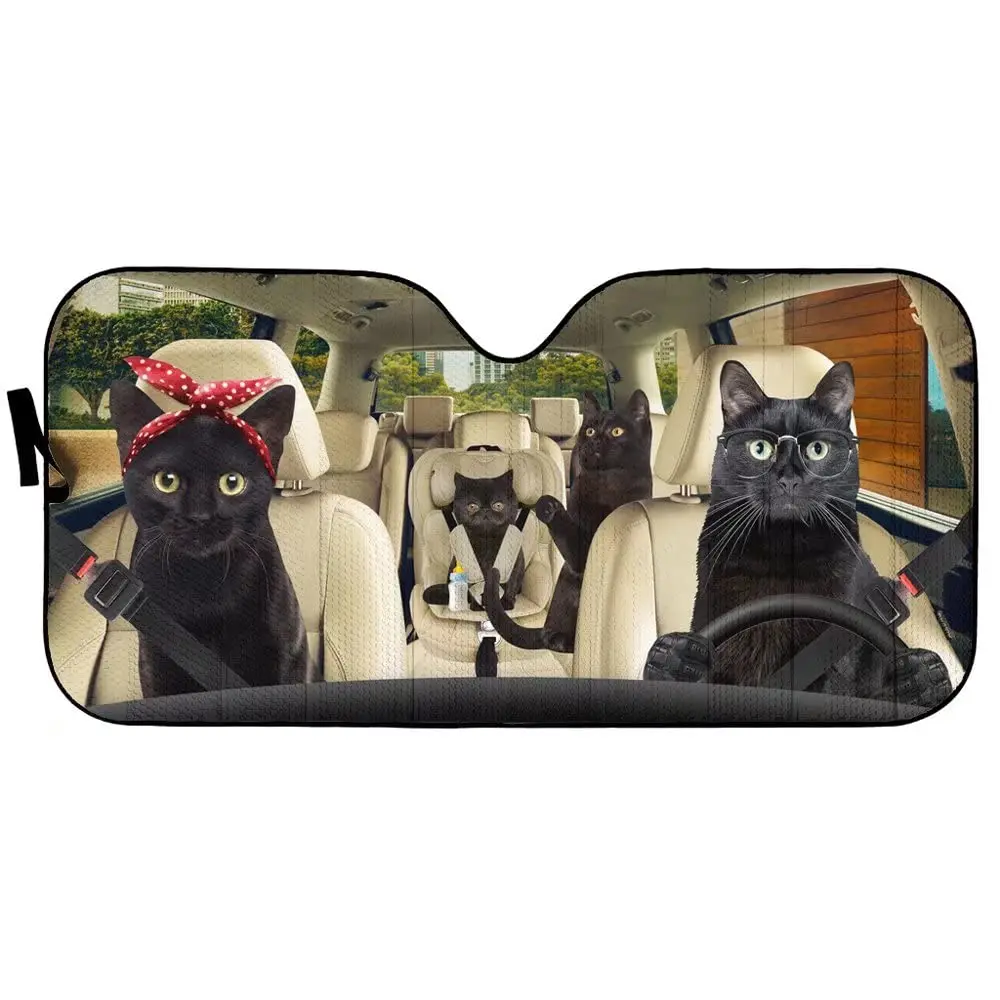 

Black Cat Driver Windshield Sun Shade Sun Shield Funny Family Animal Car Sunshade Reflector for Truck Seat Sunshade Pet Auto Fro