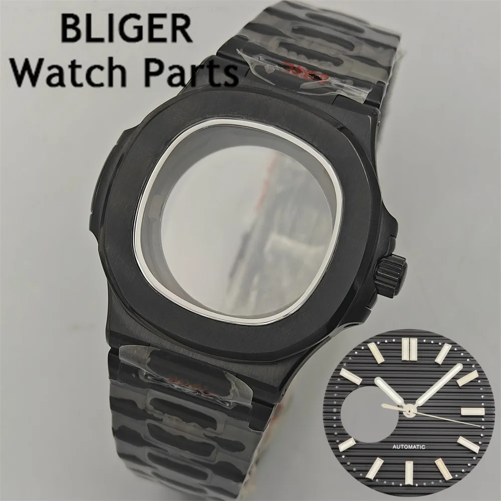 BLIGER 40 mm vierkante horlogekasten Horlogebandonderdelen Saffierglas met wijzerplaatwijzers Groen lichtgevend Fit NH35 NH38 Beweging Waterdicht