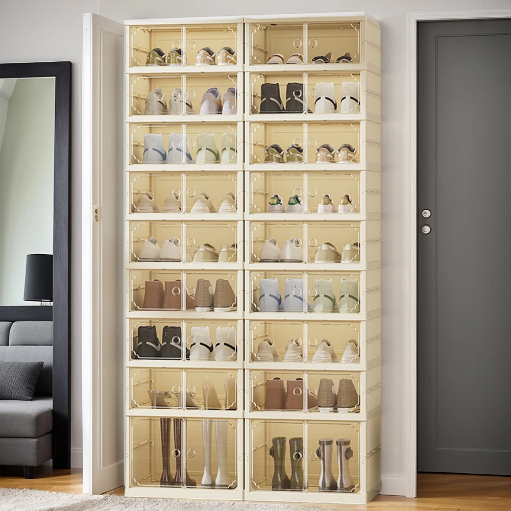Clear Shoe Cabinet 8 Layers Dust-Proof Shoe Rack Foldable Fast Installation Shoe Box for Entryway Hallway Living Room Organizer