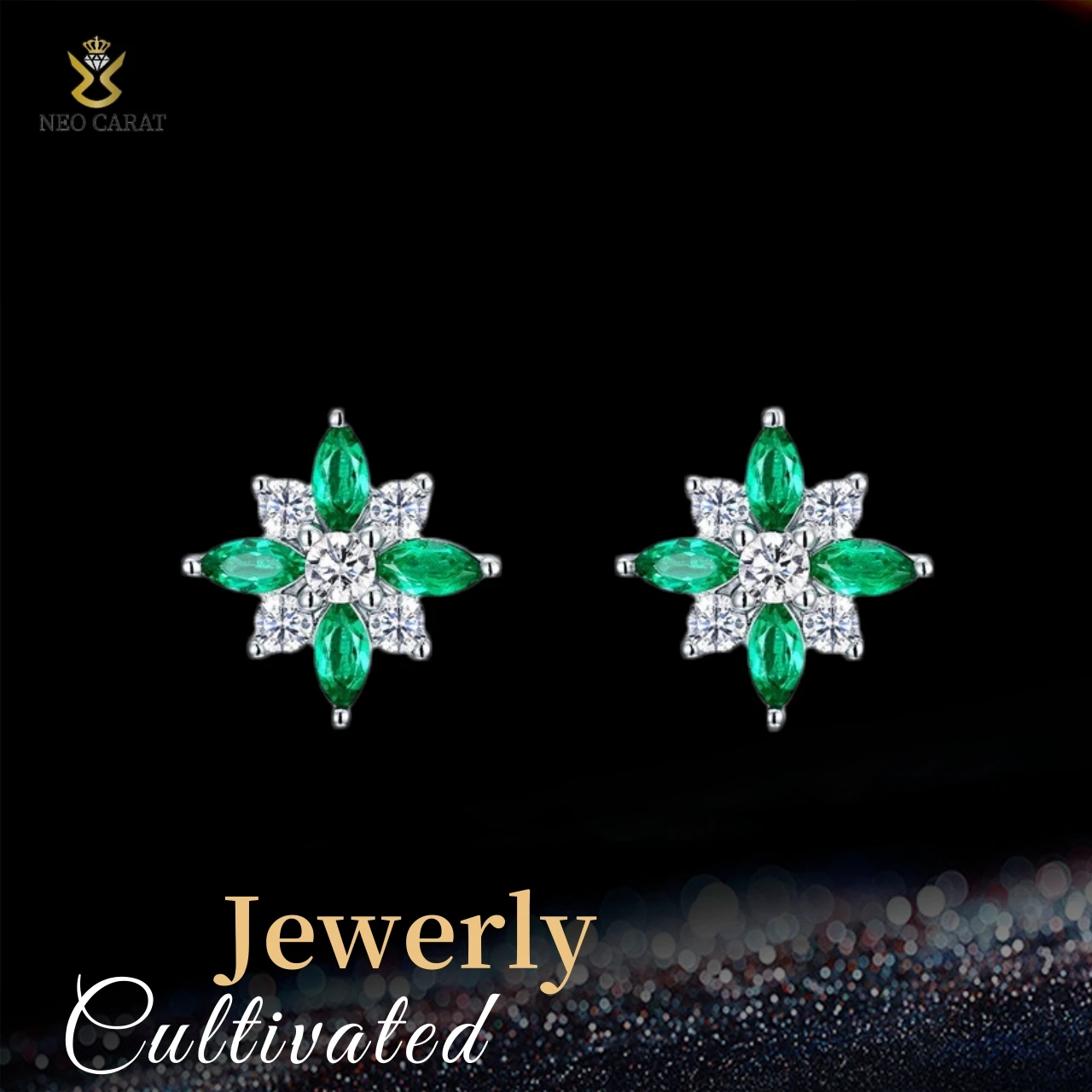 

NEO CARAT Cultivate Emerald Earrings 925 Sterling Silver Engagement Wedding Party Jewelry for Ladies