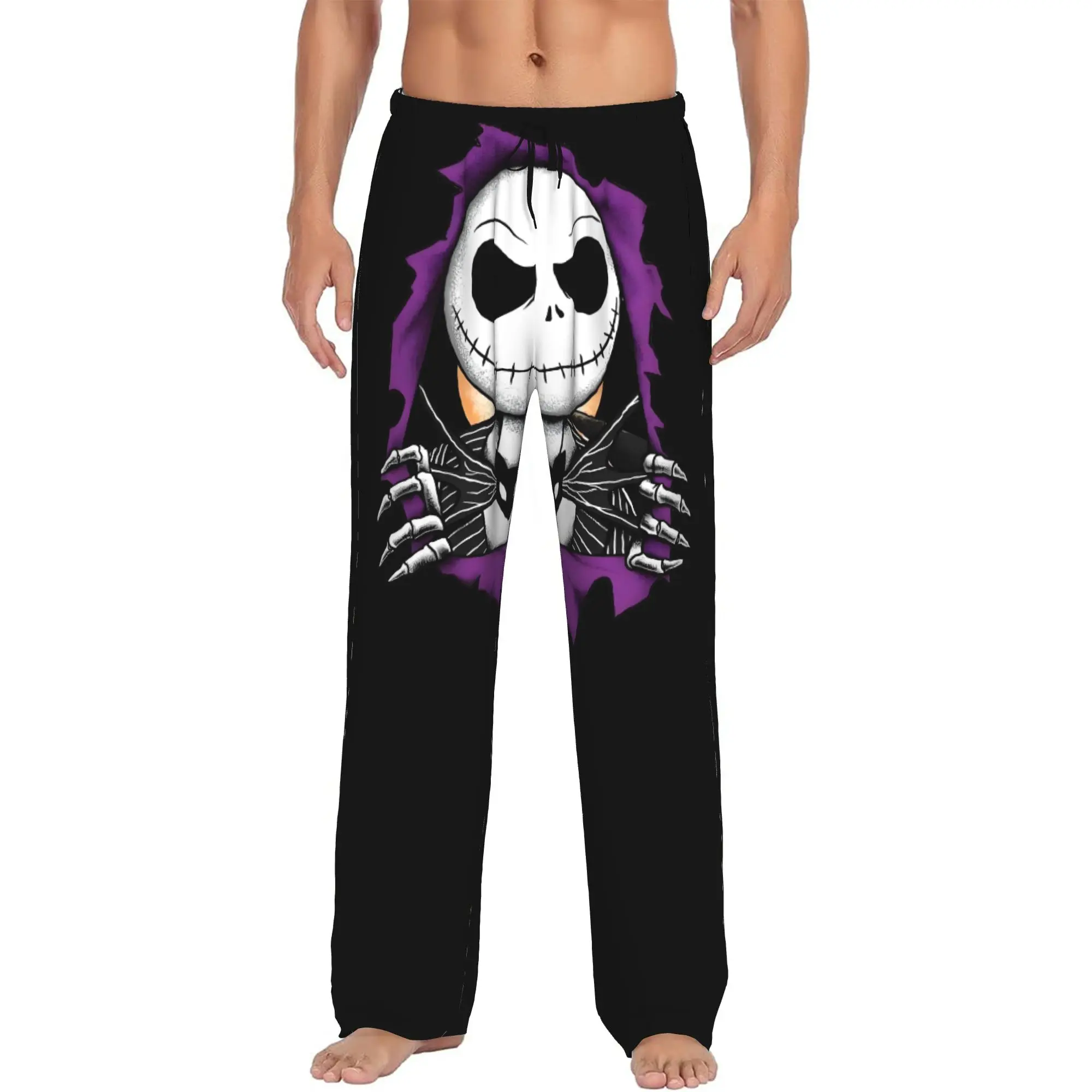 Custom Print Skellingtones Skull Pajama Pants Men's Halloween Cartoon Sleep Sleepwear Bottoms with Pockets