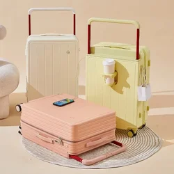 캐리어 New Wide Handle Suitcase Luggage with USB Cup Holder 20 26Inch Travel Bag Unisex Cabin Large Size Luggage Rolling Trolley