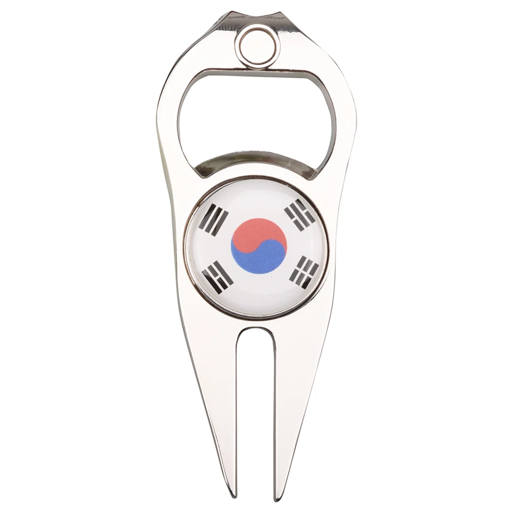 Golf Divot Tool Golf Putting Green Repair Fork With Korea Flag Ball Marker Pitchfork Durable Beer Bottle Opener