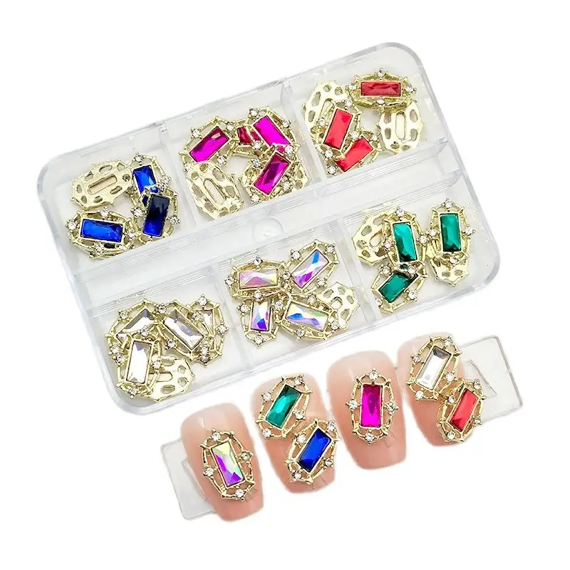 6 Gitter-Nagelsteine, Saturn-Planet-Kreuz-Nagelanhänger, luxuriöse Nagelteile, Diamant-Kristall-Nagelkunst-Dekorationszubehör