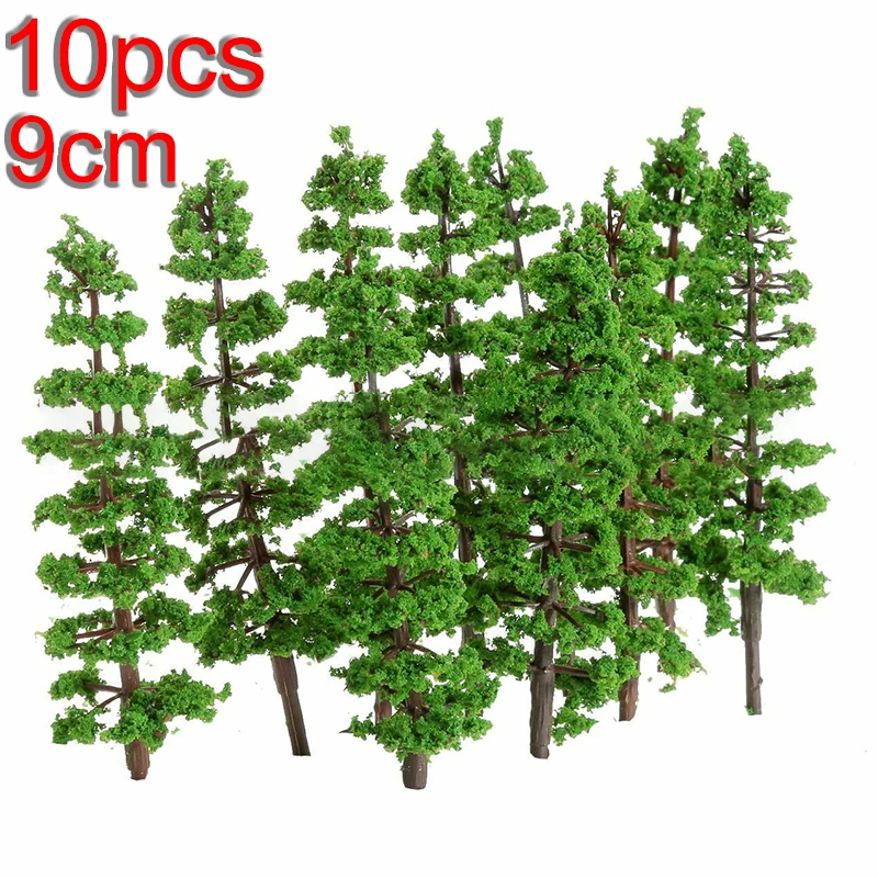 10pcs 9cm Pine Tree Model Green Scale Railway Layout Miniature Sand Table Scenery Model 1:100-1:150 Decoration Accessories