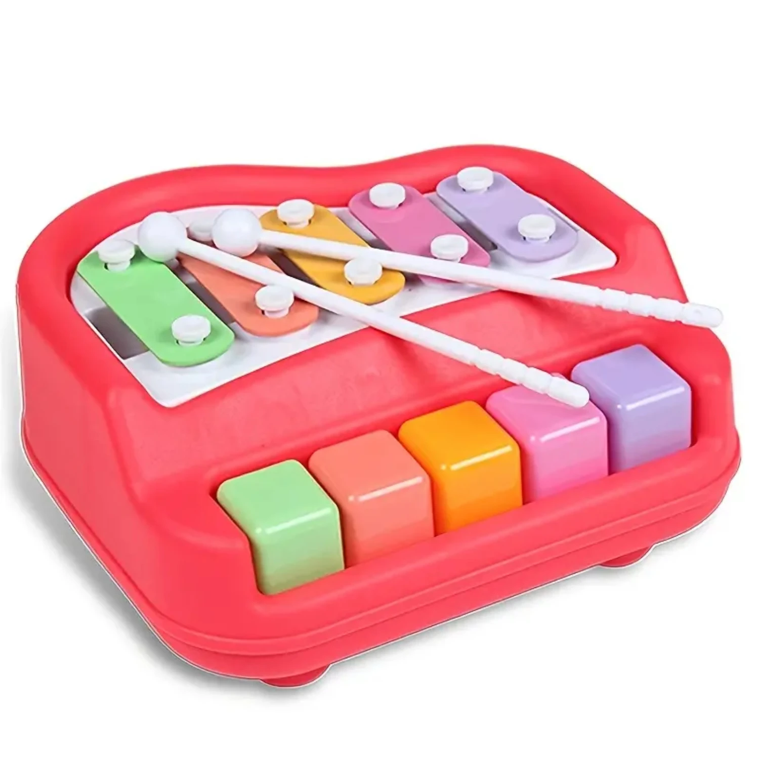 Migliora l'apprendimento e lo sviluppo con il mini giocattolo colorato per pianoforte xilofono a percussione 2 in 1 per i più piccoli - Con 5 tasti vibranti