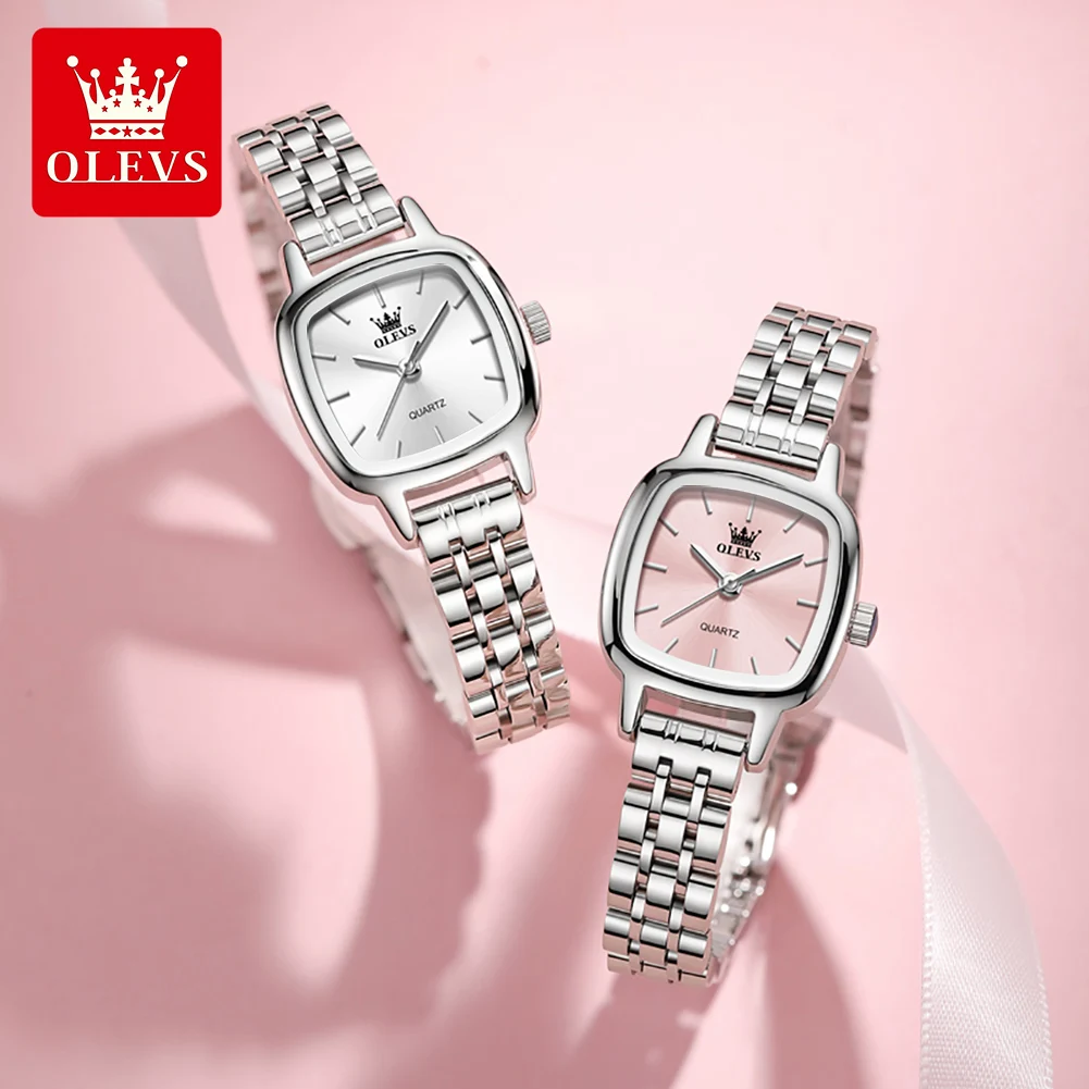 OLEVS 5675 Watches For Women Stainless Steel Elegant Square Quartz Watch Waterproof Luminous Ladies Watches Gifts Box Reloj