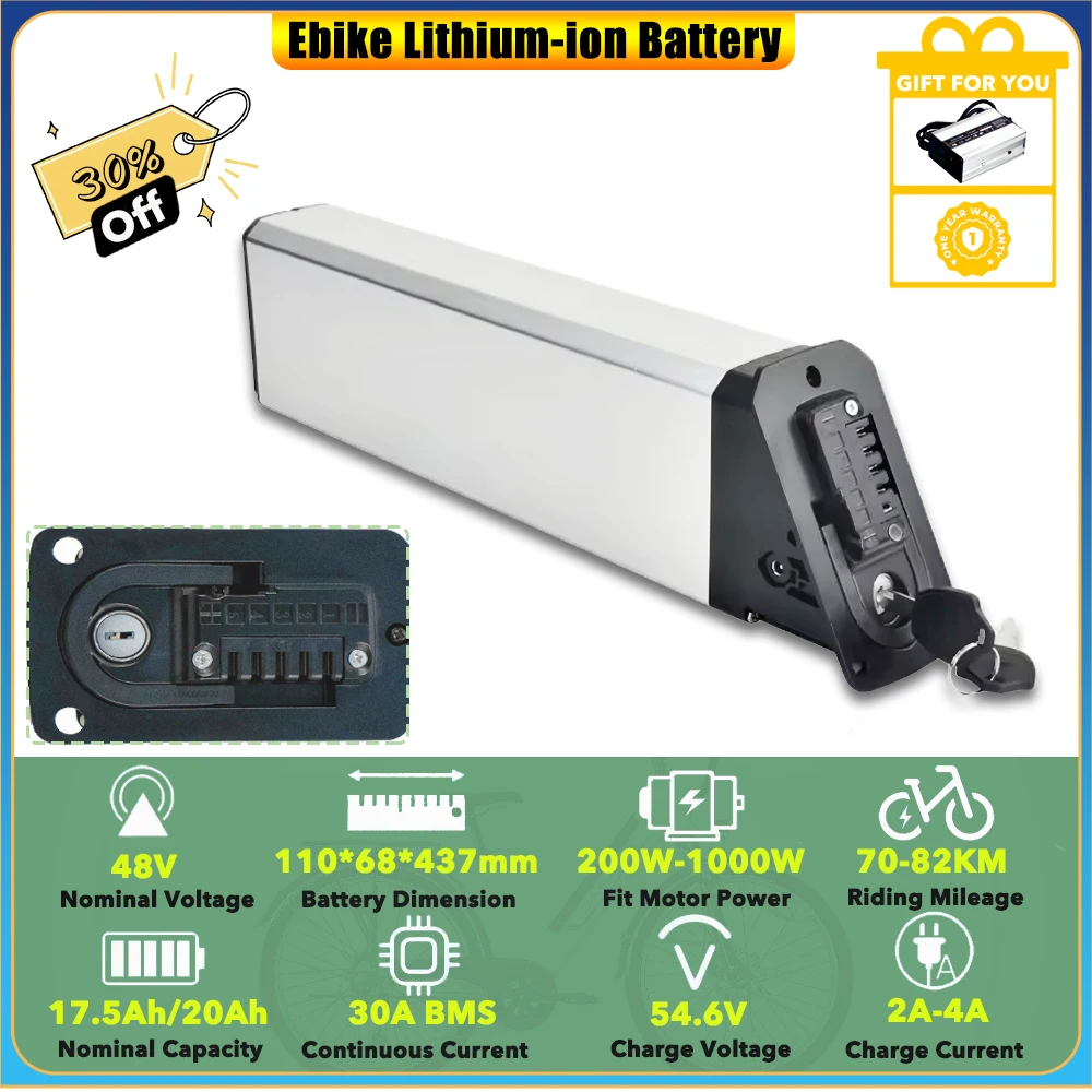 

Internal Lithium-ion 48V 20Ah 17.5Ah Replacement Battery Pack for 1000W Burchda R5 Pro Foldable All Terrain Mountain E-bike