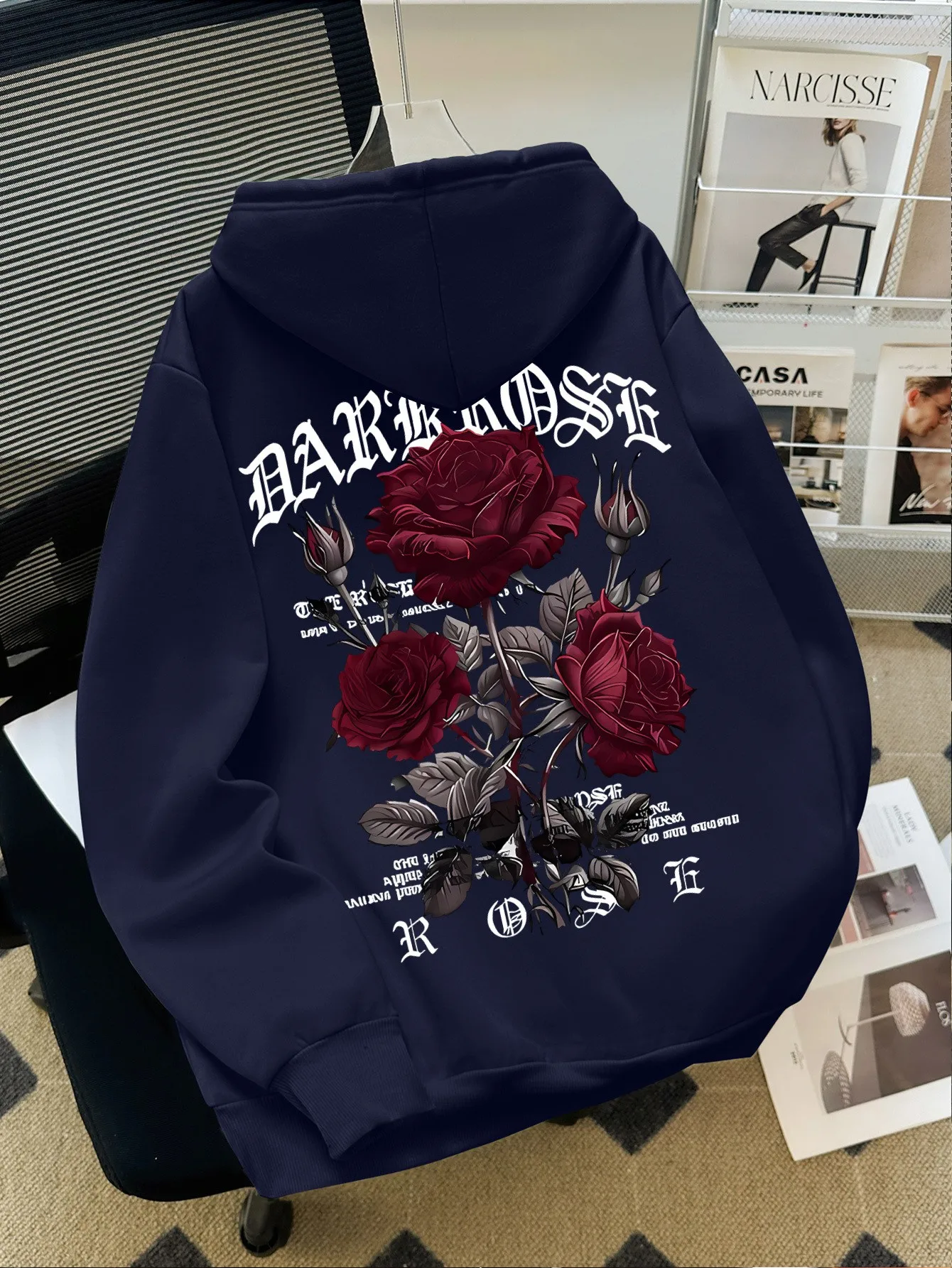 2026 Spring/Summer Best-selling Simple Casual Fashion-Comfortable Soft 3D Rose Flower Pattern Printed Men's Hooded Sweatshirt