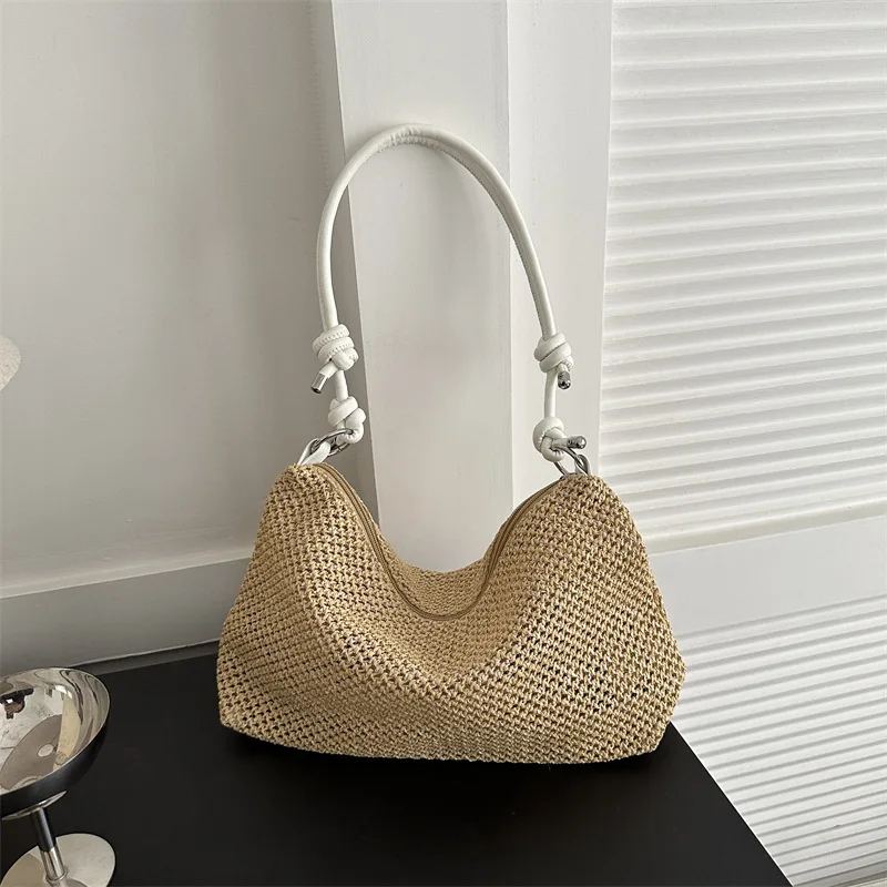 

Handmade woven bag for women 2025 new trendy retro grass woven tote bag versatile large capacity shoulder beach bag y2k