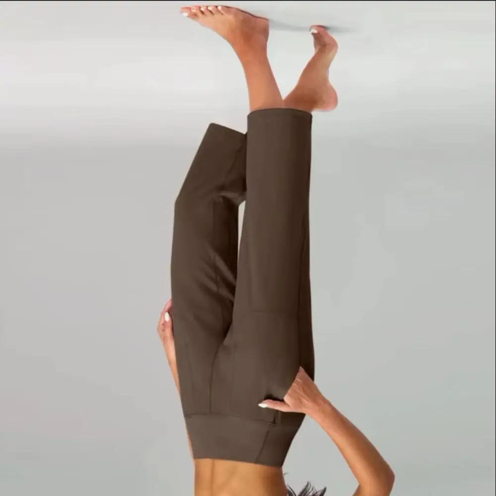 

Women Yoga Pants Elastic High Waist Loose Leg Cropped Trousers Pockets Sporty Casual Style Pants Elastic Waist Wide-leg Pants