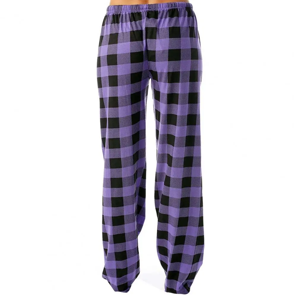 Comfortable Tie Waist Pants Comfy Women's Pajama Pants Elastic Drawstring Waist Wide Leg Plaid Print Casual Sleep for Daily