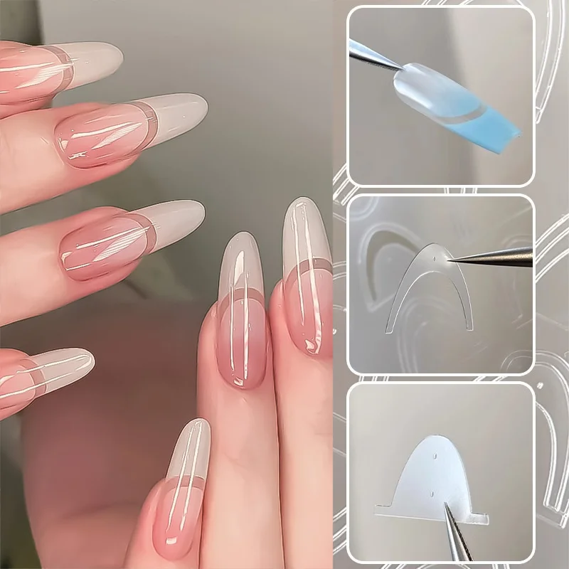 3D Clear Hollow French Nail Sticker C-Curve Lines French Tip Auxiliary Self-Adhesive Nail Decal Nail Art Airbrush Template Decal