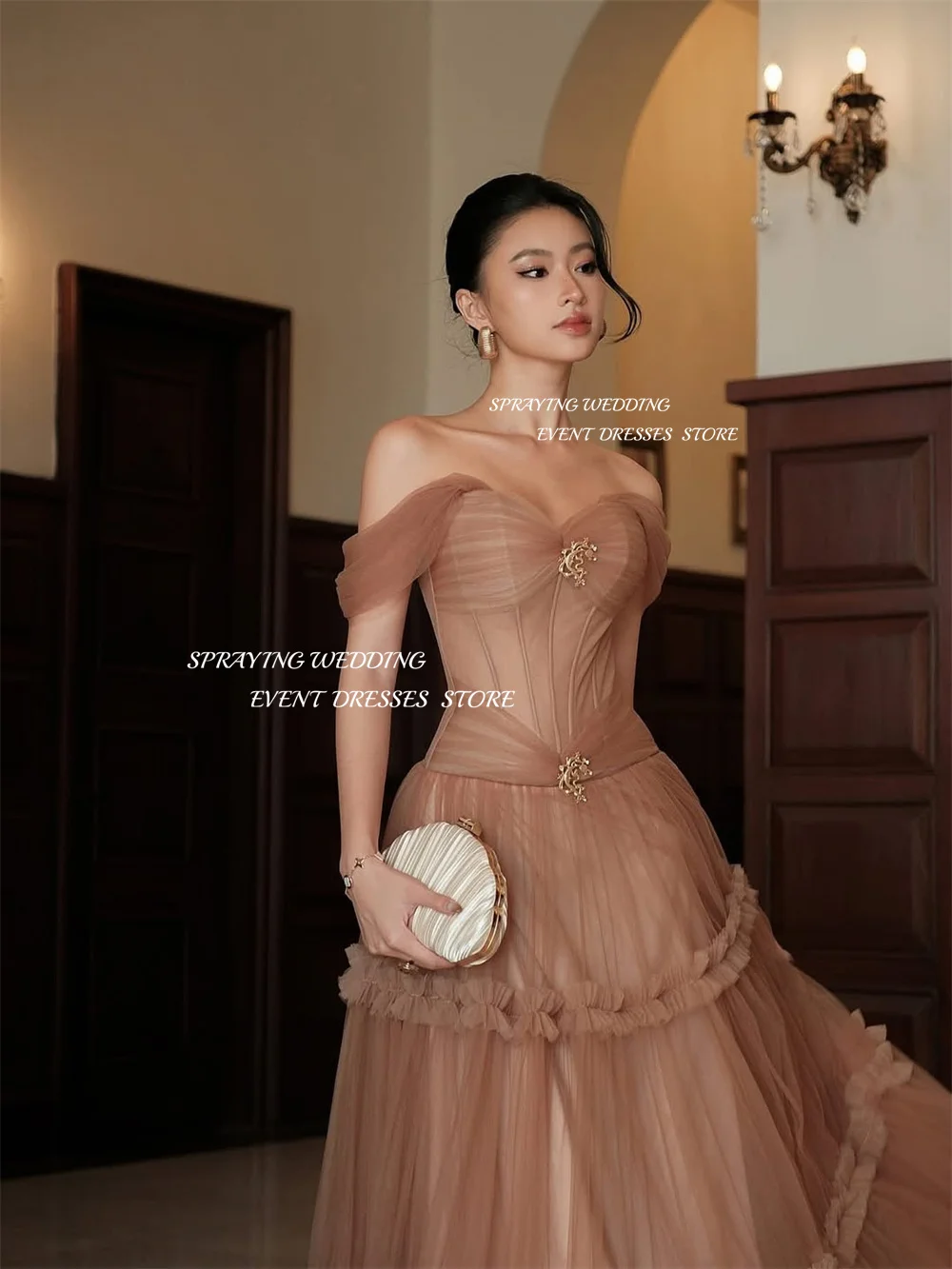 우아한 튤 이브닝 드레스 아라비아 스위트하트 오프숄더 이벤트 파티 드레스 A라인 롱 포멀 이벤트 드레스 맞춤 제작