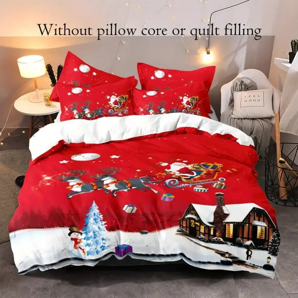 Christmas Duvet Cover Set, Cartoon Santa Claus Print Bedding Set, Soft Comfortable Duvet Cover Christmas Home Decoration