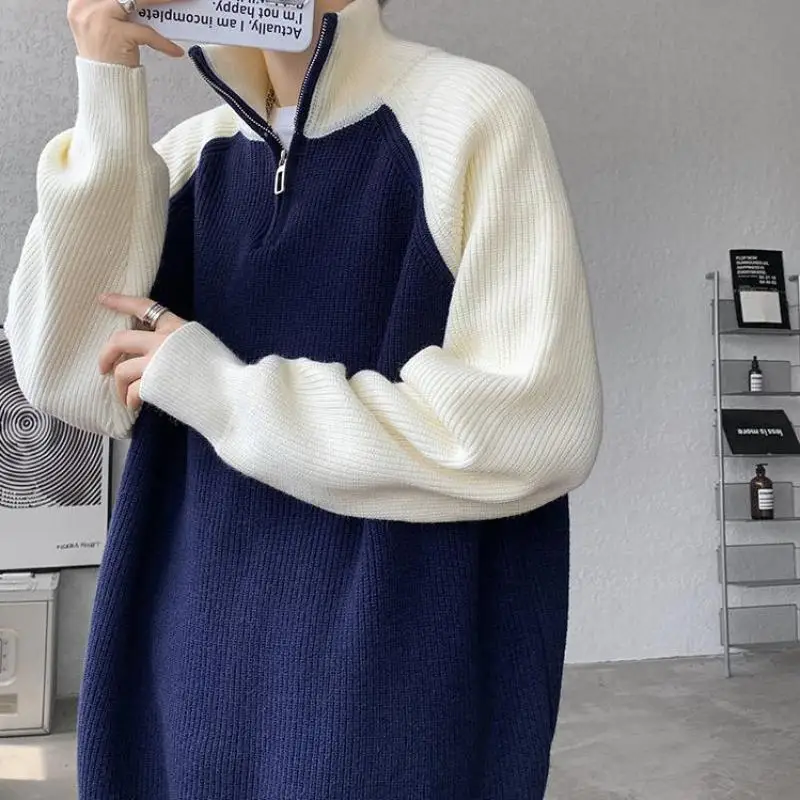 M-XXXXXXL Plus Size Herrenpullover, halber Reißverschluss, gestrickt, weicher Sweat-Jersey-Pullover, Oberteil, lockere Passform, langärmelig, Winterpullover, 8XL, 7XL