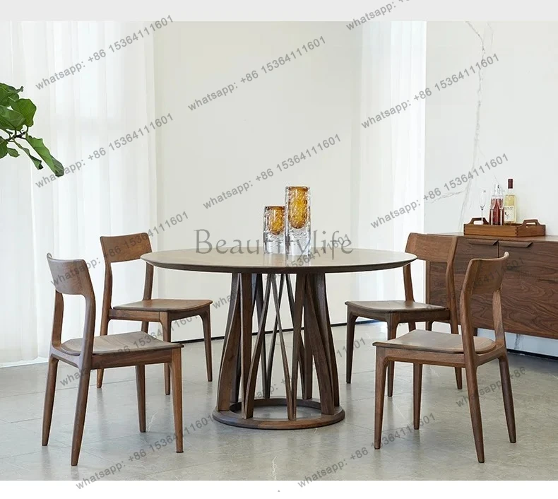 

Round dining table Italian minimalist North American black walnut small round household leisure table log dining table