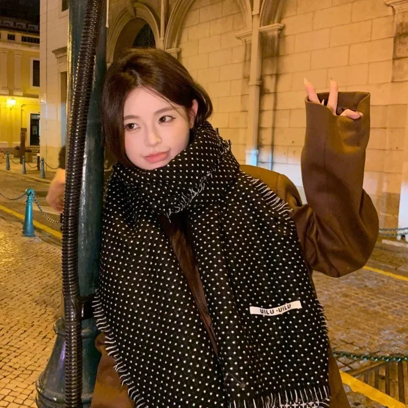 

Модный женский шарф в горошек, осенне-зимний корейский вариант, универсальный теплый морозостойкий утолщенный шарф на шею