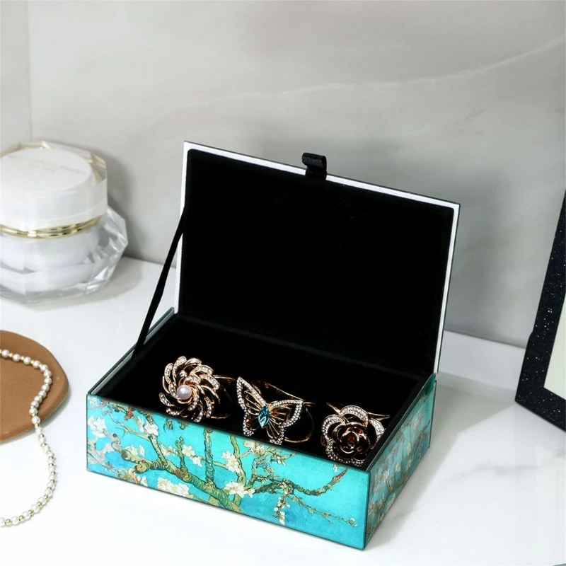 Elegant Blossom Glass Jewelry Storage Box Clear Organizers Home Decoration for Rings Necklaces and Earrings Organization