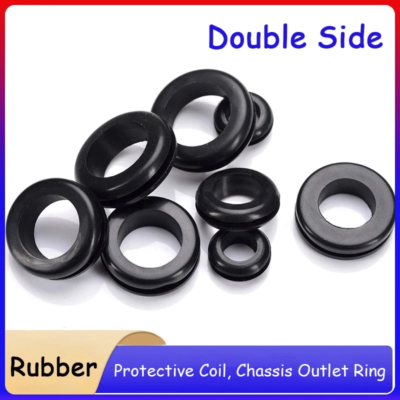 Grommets de fiação de borracha preta, bobina dupla face, O-Ring, anel de vedação, ID, 3-22mm