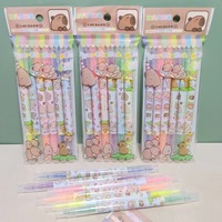 6pcs/Pack Capybara Characters Double Head Colors Oblique Highlighters Cartoon Art Markers Fluorescent Pen Kids Stationery Gift