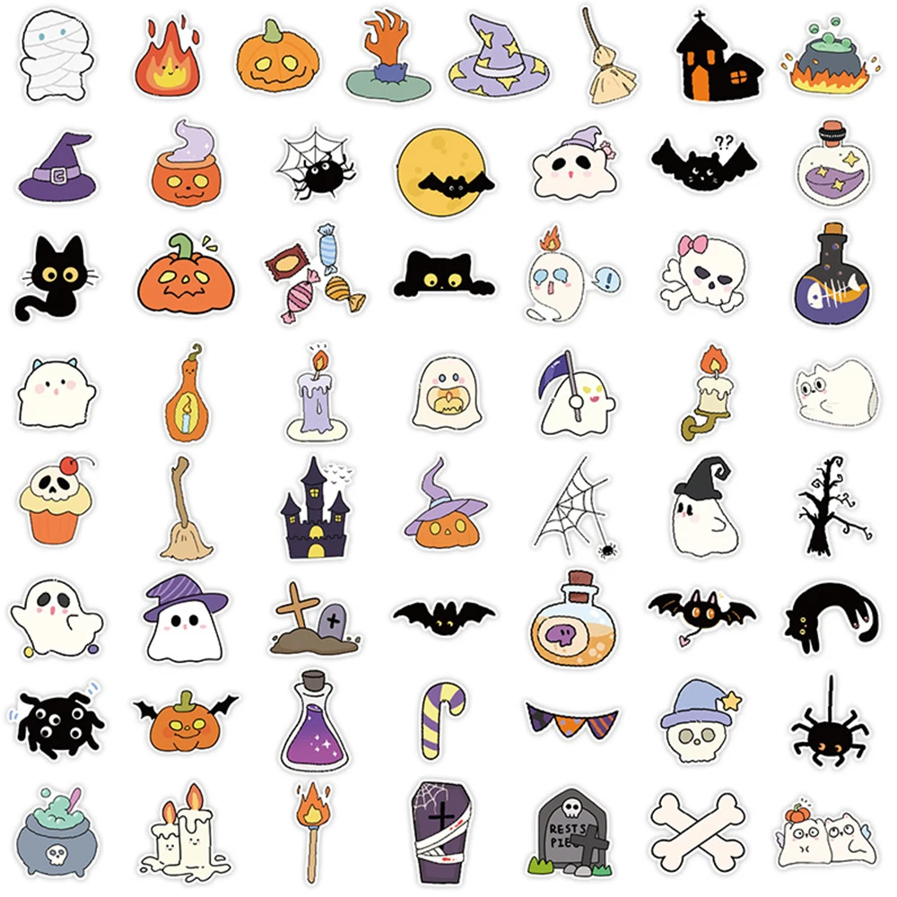 10/30/50PCS Halloween Cartoon Pumpkin Monster Skull Sticker Cute Graffiti Decoration Water Cup Notebook Waterproof Decal Toy