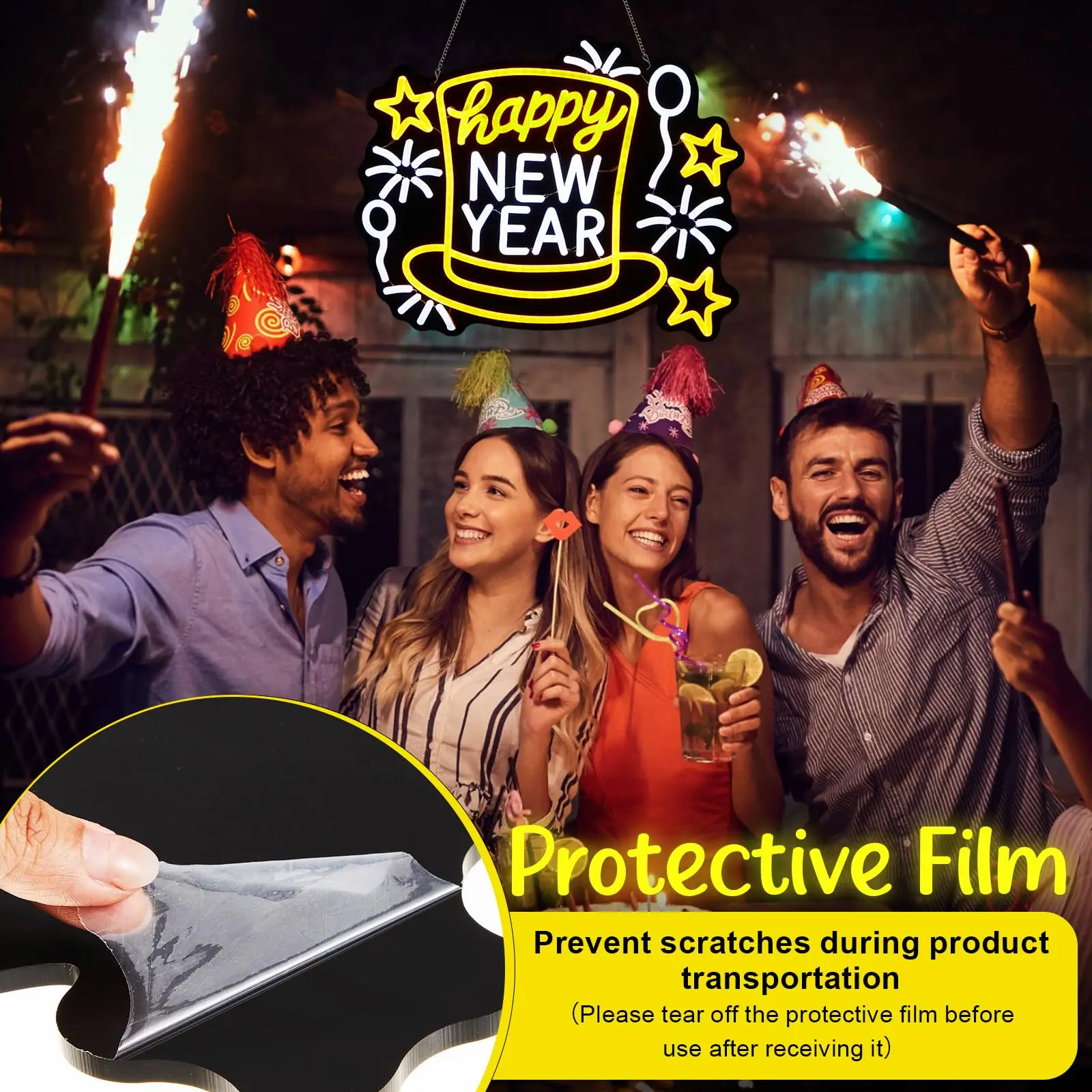 سنة جديدة سعيدة النيون ضوء USB بالطاقة LED سنة جديدة سعيدة النيون تسجيل لغرفة النوم جدار ديكور 2026 حفلة مهرجان الربيع #5