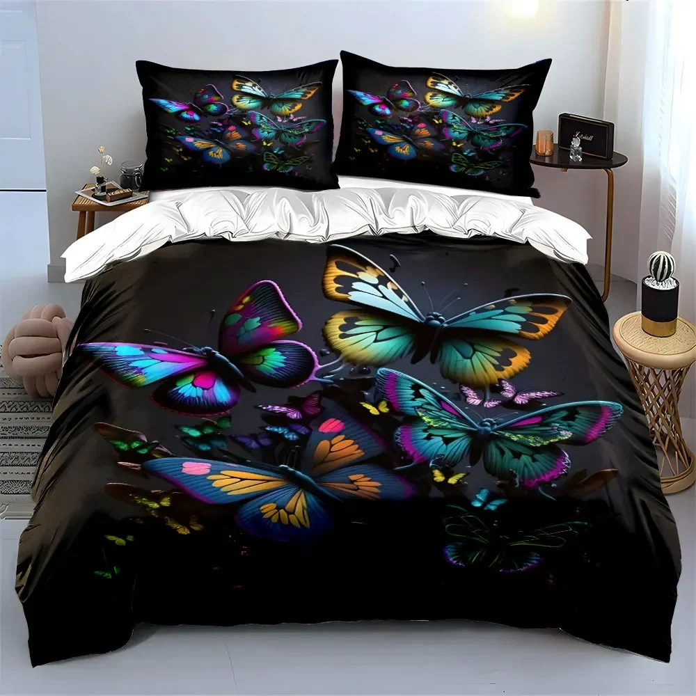 Colorful Butterfly Decor bedding Set Multiple sizes kid's and adults' bedroom Exquisite 3PC bedding set, gift