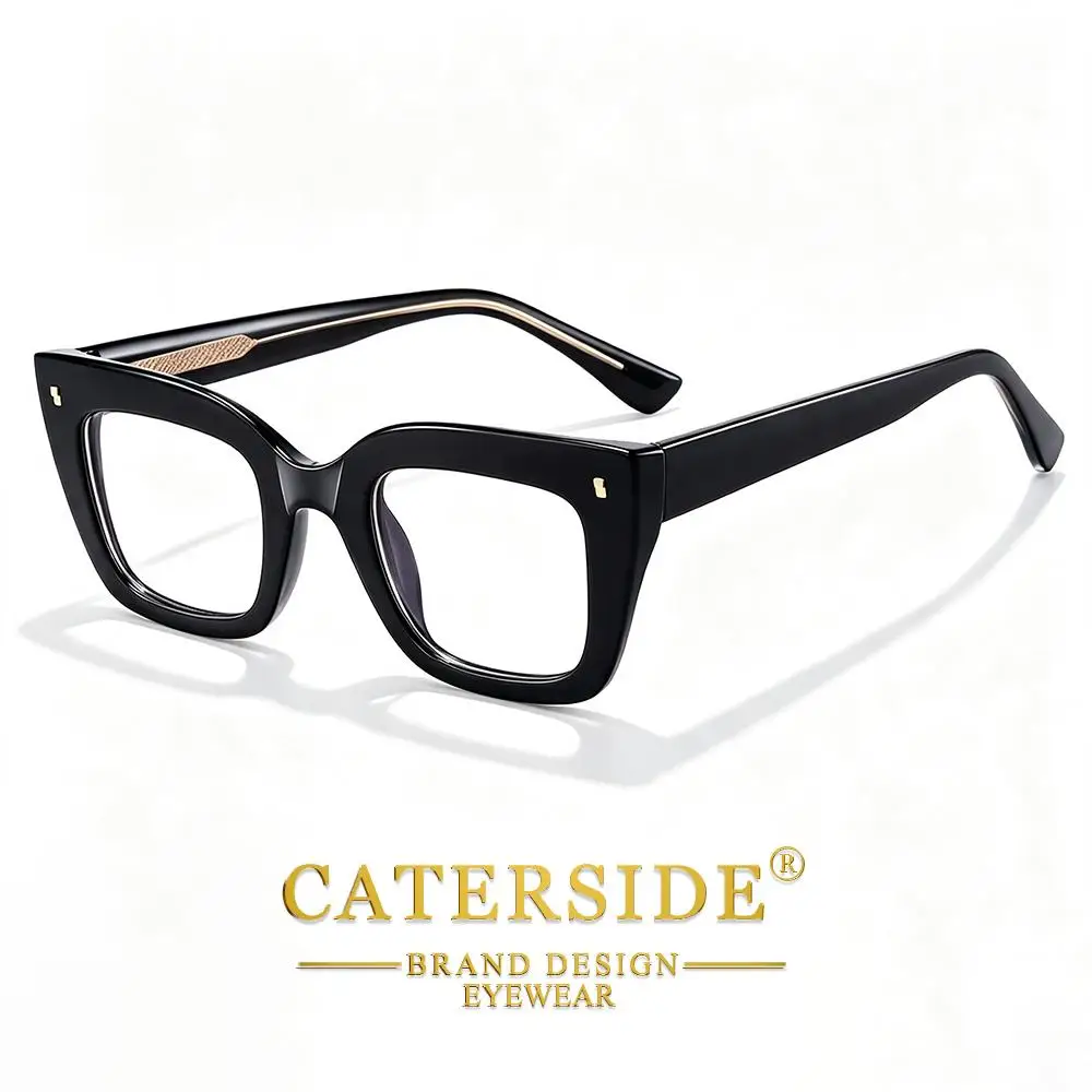 CATERSIDE Modische Damen-Katzenaugen-Brille mit Flachglas, Tr-90, Quadratischer Dicker Rahmen, Blaulichtfilter-Brille für Büro und Freizeit – Detail 5
