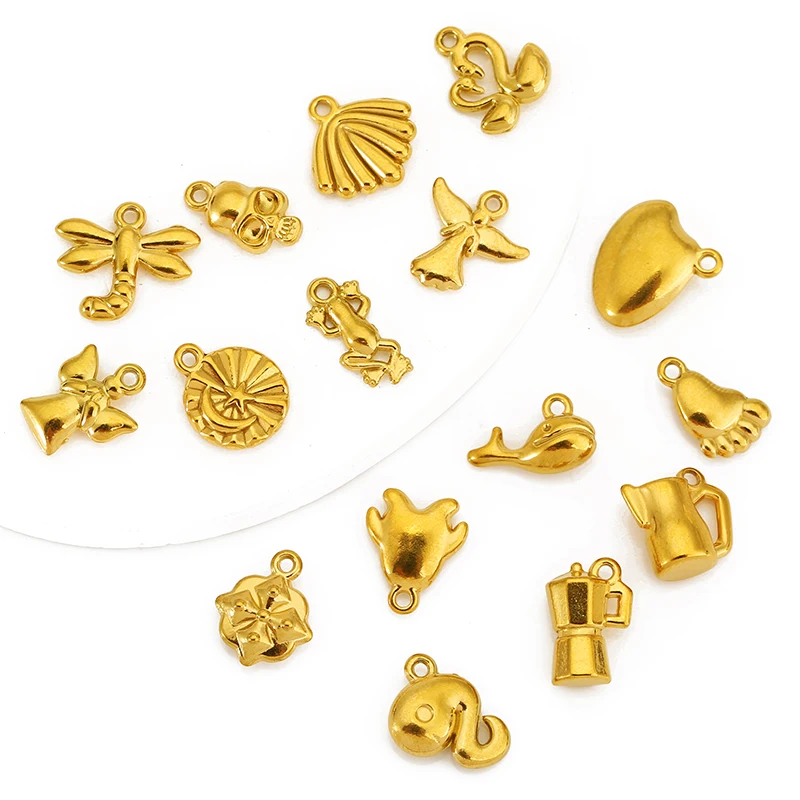 5pcs Stainless Steel Gold Plated Foot/Penguin/Dragonfly/Swan Charms Pendant for DIY Earring Necklace Jewelry Making Supplies
