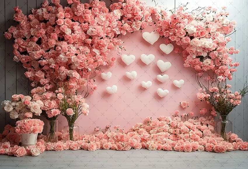 Mehofond-Toile de fond de photographie, mur floral rose, coeur d'amour, décor de portrait d'anniversaire d'enfants, toile de fond de studio photo, jour de Léon