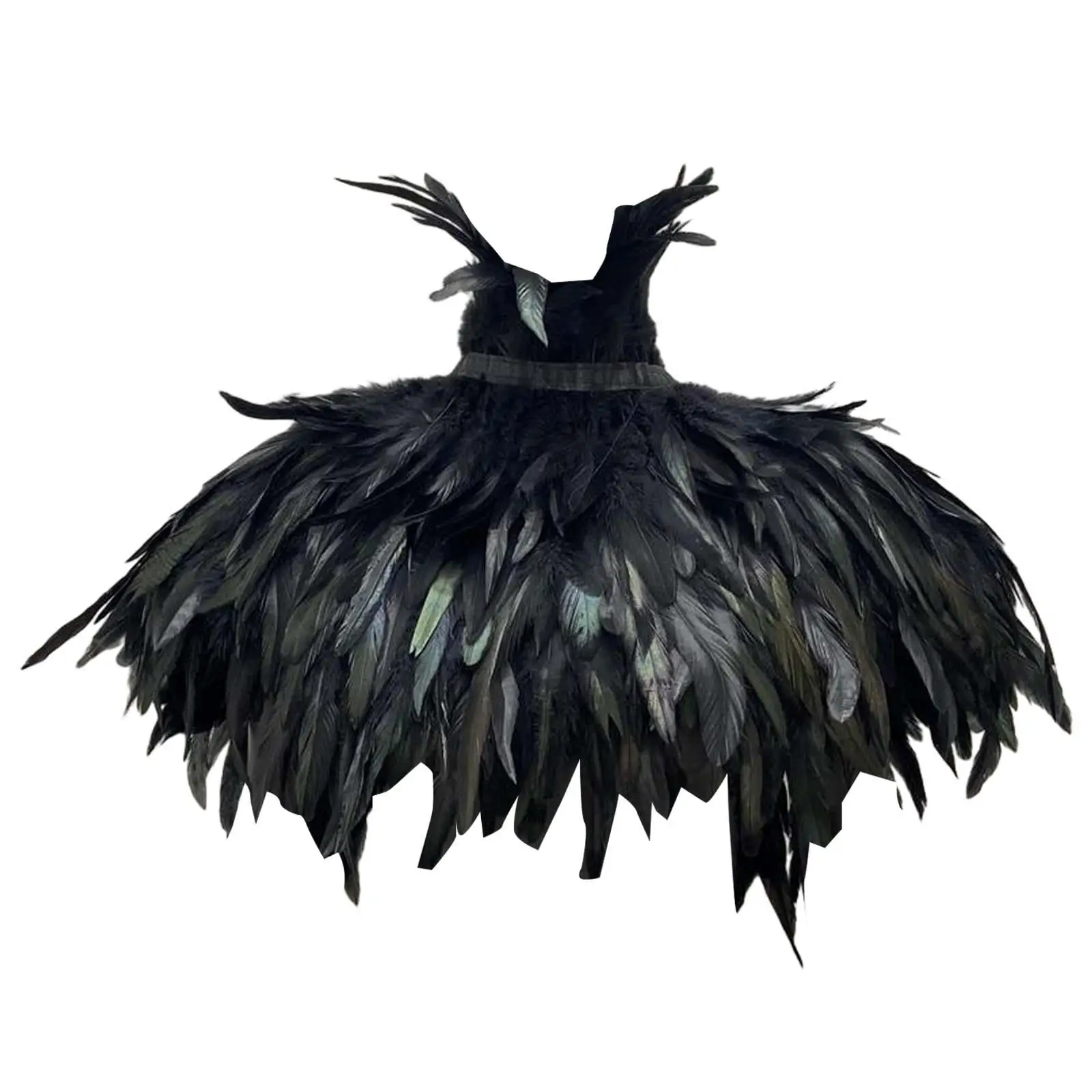Gothic Woman Feather Cape Halloween Costume Faux Feather Shrug Shoulder Wrap for Masquerade Party Cosplay Prom Show
